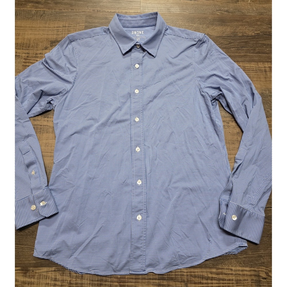 Rhone Commuter Long Sleeve Dress Shirt Mens Size M Button Up Blue Gingham